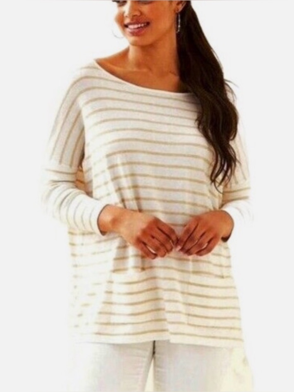 Lilly Pulitzer - Elba White And Tan Coastal Shell Stripe Tassel Sweater SZ Med